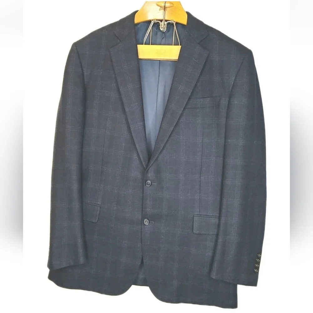 Brooks Brothers Madison Blazer Men 44 XL Navy Windowpane EThomas Wool Cashmere